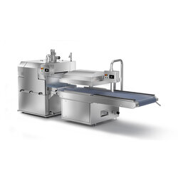 Automatic vacuum packaging machine with infeed conveyor