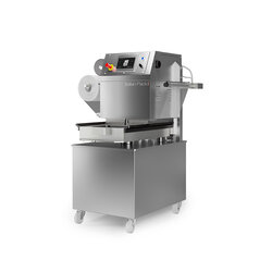 Semi-automatic tray sealing and skin machine