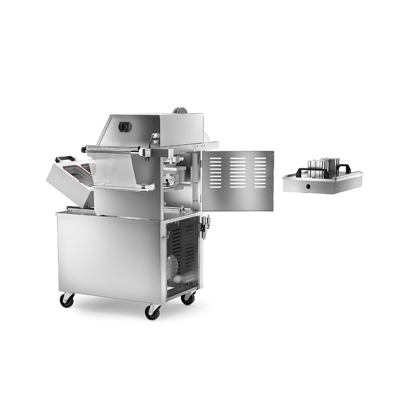 Semi-automatic tray sealing and skin machine