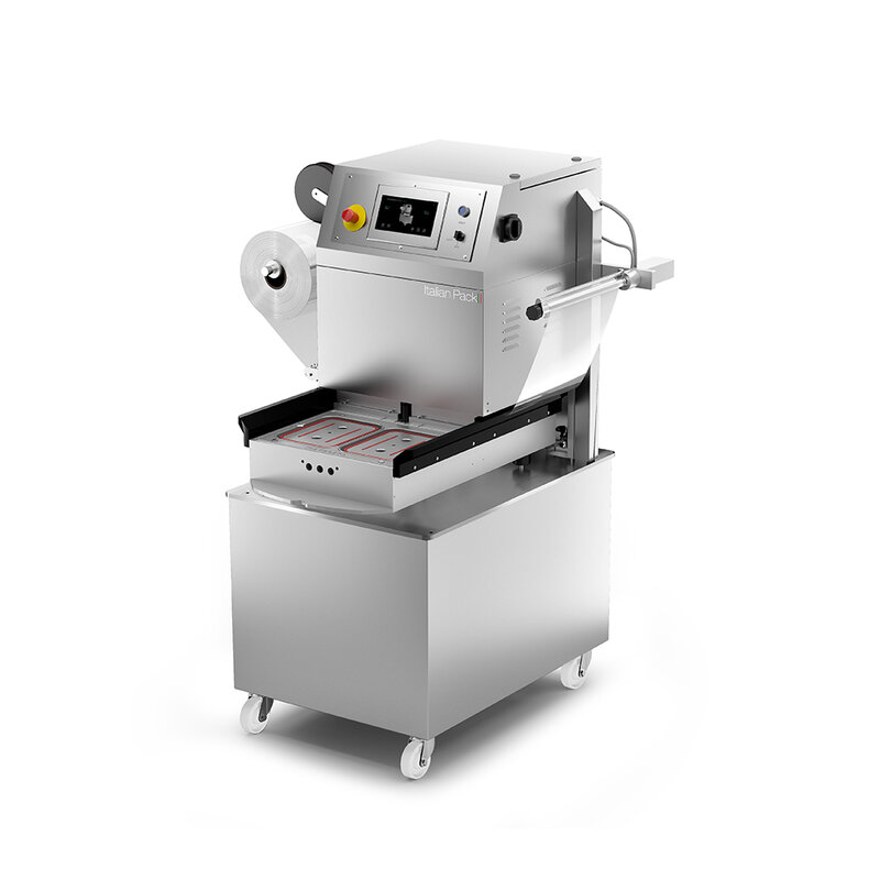 Semi-automatic tray sealing and skin machine