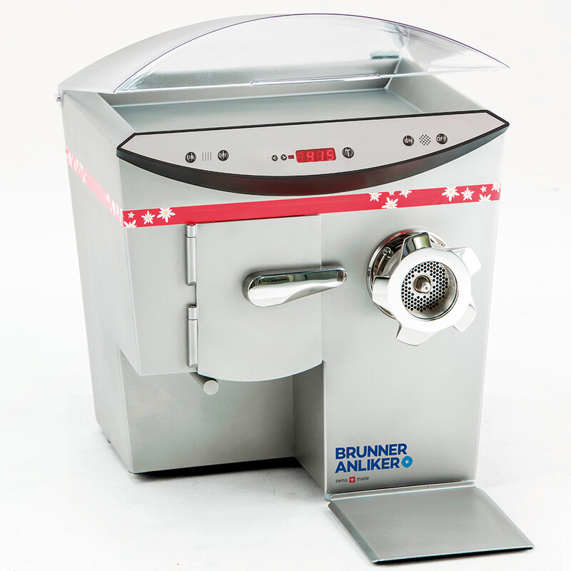 Attractively designed stainless steel meat mincer and chopper with integrated refrigeration for the most stringent hygienic demands, including check weigher